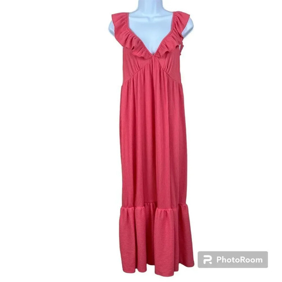 Caution to the Wind Coral Midi Dress Large Stretch Tiered‎ Ruffle Coquette Event - Picture 1 of 8